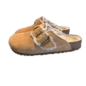 Birkenstock Boston Bold Shearling Mules Color Cognac Leather Regular Size 46